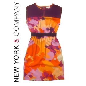 NEW YORK & COMPANY floral collage vibrant colors dress size XS-S